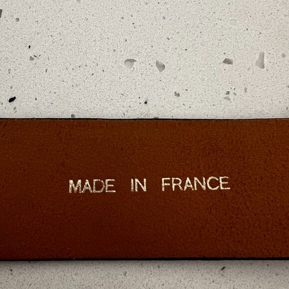 Vintage designer leather belt‎ neutral beige camel gold hardware maximalist med - Picture 10 of 10